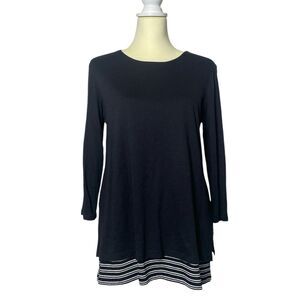 J.Jill Black Long Sleeve Striped Shirt Tail Hem Top/Tunic Women's Size Small